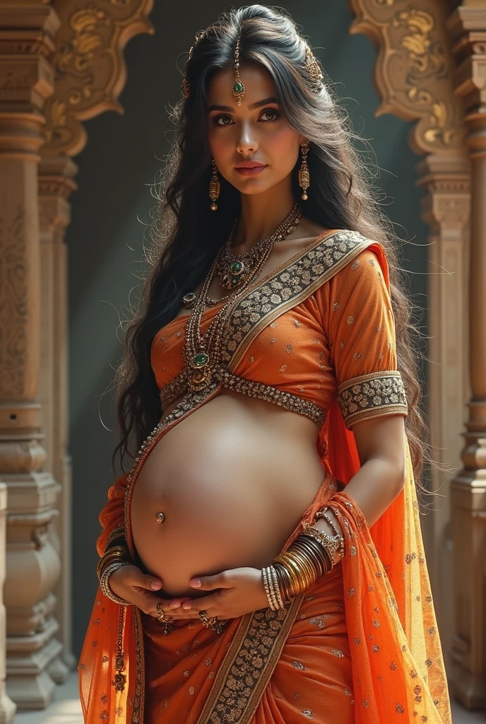 Indian pregnant village girl laying on palang