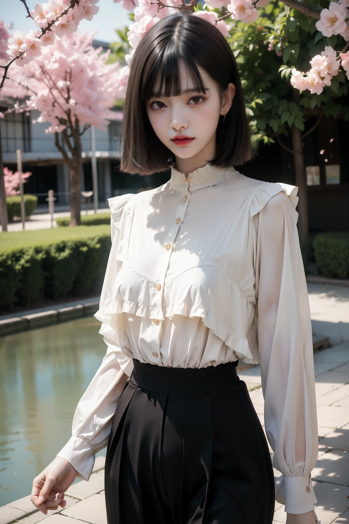 1girl,(wearing a blouse and long skirt:1.2),(RAW photo, best quality), (realistic, photo-realistic:1.4), masterpiece, an extremely delicate and beautiful, extremely detailed, 2k wallpaper, Amazing, finely detail, extremely detailed CG unity 8k wallpaper, ultra-detailed, highres, soft light, beautiful detailed girl, extremely detailed eyes and face, beautiful detailed nose, beautiful detailed eyes,cinematic lighting,autumn scenery,park,outdoor,perfect anatomy,slender body, <lora:komiyaarisaV3_lora:0.8>,full body