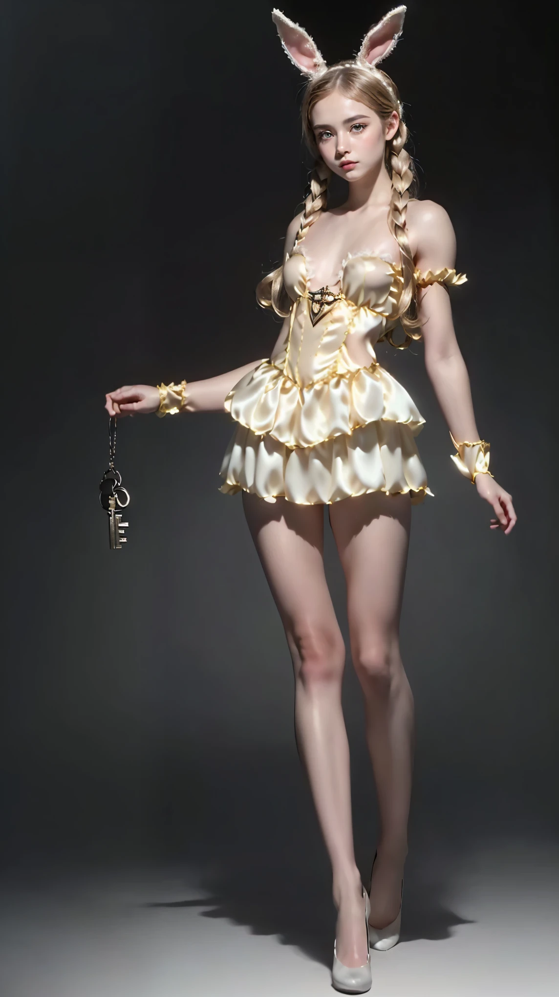 highest quality,Very detailed,masterpiece,Super detailed,figure,Blonde Hair ,hair ornaments,stand,indoor,can't believe it_Absurd,One girl,Mid-chest,Red nose ,Realistic,Long Hair,summer_dress,Garter Straps,beautiful girl,Waving SV98
