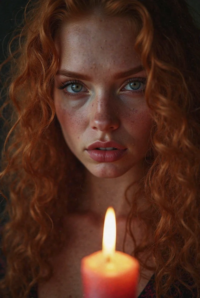 rmx, Close-up, beautiful girl, physical rendering photo of an 21 year old girl, curls, freckles, unbuttoned, white blouse, black background, light on face, dream, magical atmosphere, cinematic lighting, embers, fantasy, action pose, mist, CRU photo, 8k uhd, film grain