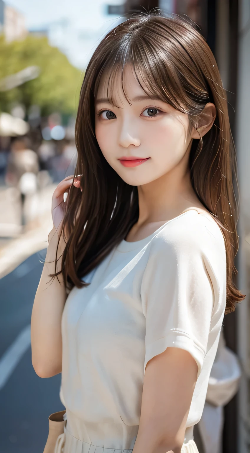 mix4, 20 days, Solo, Long_Hair, Nanase Nishino, Haruka Kaki, park, bench, Seated, (8K, RAW photography, Best quality, Masterpiece:1.2), (Realistic, Photorealistic: 1.37), Professional lighting, photon maping, Radio City, physically-based renderingt