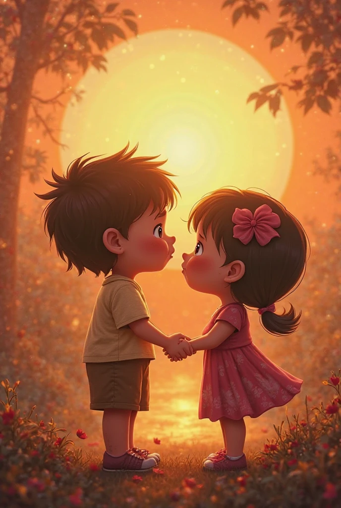 fanart; 1girl, 1boy, dress, outdoors, red sky, yellow bow,, ultra detailed