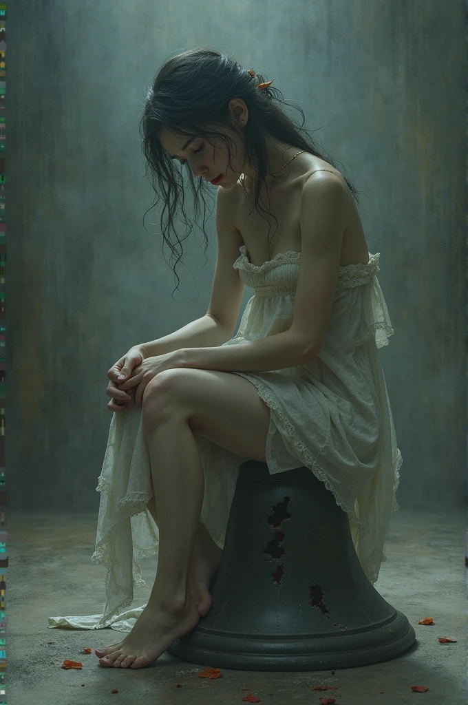 Sensual woman、Beautifully detailed eyes、Beautifully detailed lips、Highly detailed face、Long eyelashes、Graceful appearance、Gothic dresses、Soft lighting、Dramatic Shadows、A calming color palette、Cinematic composition、Photorealistic、(Highest quality) 、4K、8K、High Resolution、masterpiece:1.2)、Super detailed、(Real、Photorealistic、Photorealistic:1.37)、Black panties、Stiletto heels、sit、sensual pose、bold pose、The skin is damp、Sweating、
masochist、blush、Embarrassed、Expressions of ecstasy、Spreading legs with hands、Distorted facial expressions、Tears are flowing、Heavily wet、With water droplets