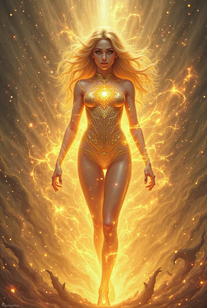 Create me a superhero of the sun who is called solaris and has golden eyes