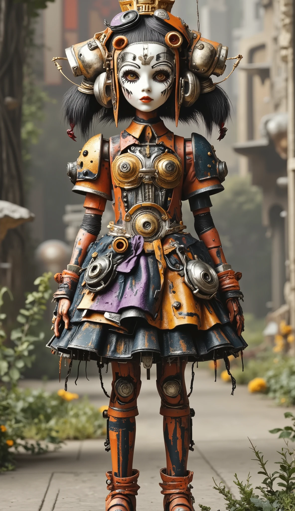 An old coin that pulls flexibly between fingers, a mecha skeleton,,stunt,beautifully realistic high-definition digital painting, Sci-Fi Background:garden,,Focus on close-up,Natural Light,reflection,Smooth movement ,Extreme Details,4K High Resolution,Scaled processing,professional-grade rendering, are brightly colored, high contrast ,Metallic tones