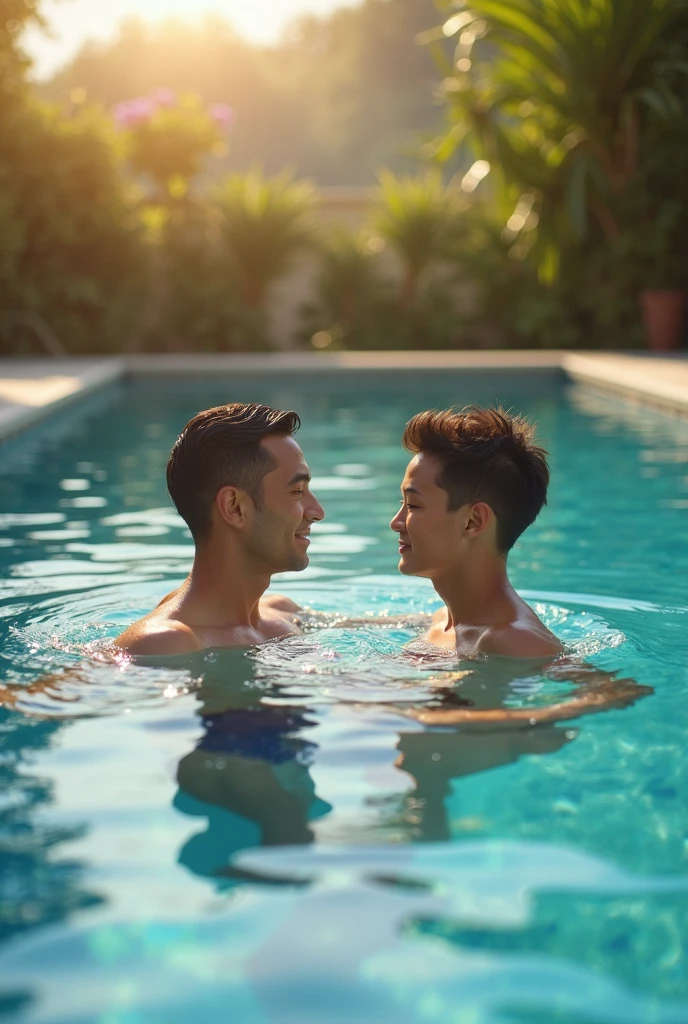 Add very skinny shirtless gay teen, kissing on the mouth with tongue, hugging him and fondling him.