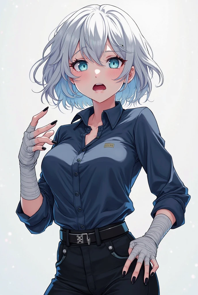 (masterpiece, best quality), 1girl, <lora:doachristie-nvwls-v1:0.8> doaChristie, white hair, earrings, choker, bodysuit, cleavage, white pants, belt, white gloves, black boots, large breasts, black sweater, sleeveless, turtleneck, belt, black pants, black gloves, fingerless gloves, large breasts