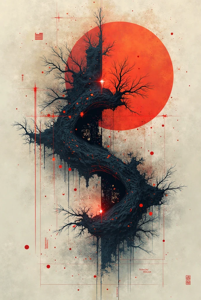 中国Ink Painting, Gray and White, Minimum,White background,The Trail, Minimalism, Huge negative space, Ink Painting, Abstract，Blood-stained sunset，solitary Man