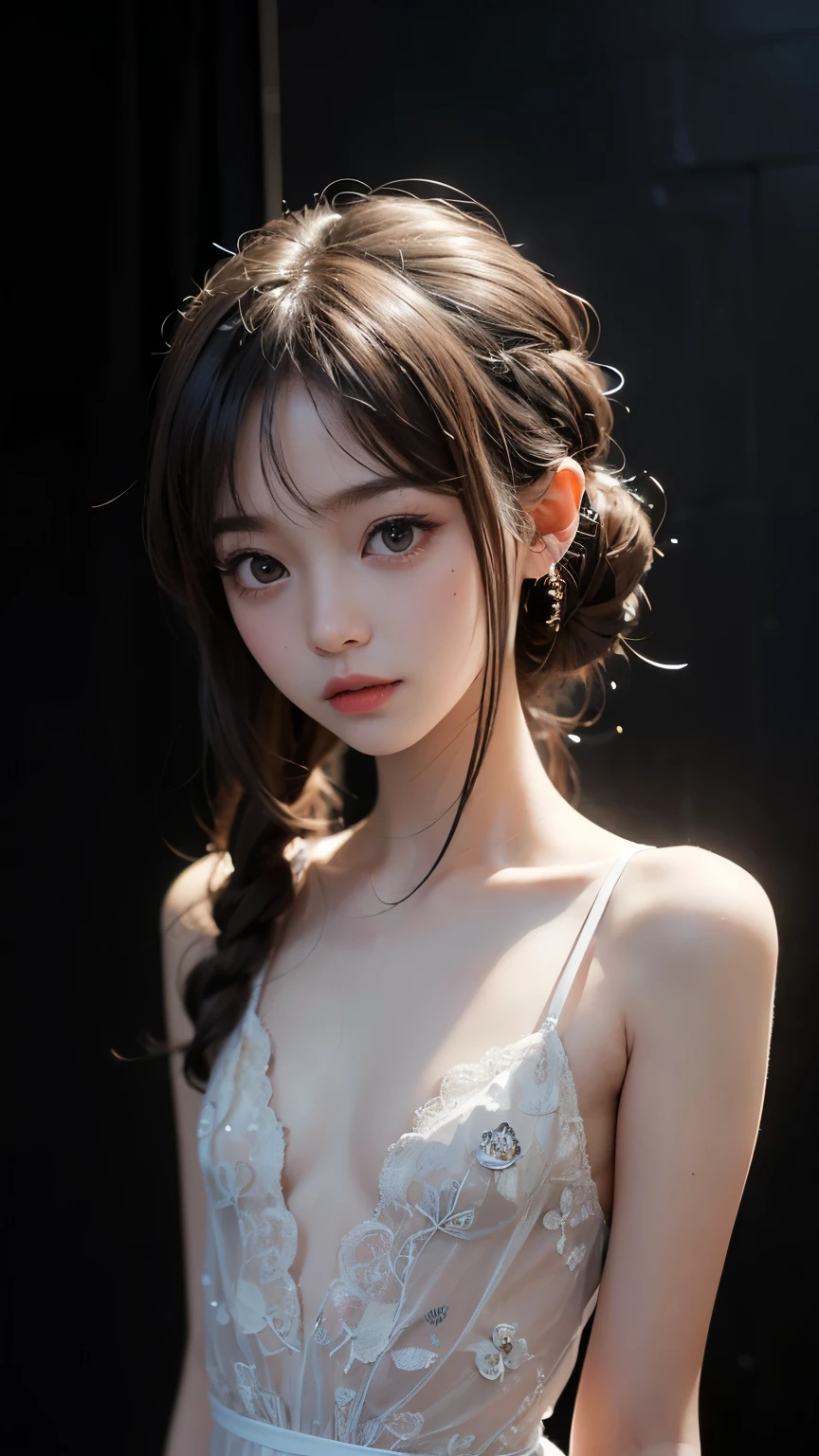 ( masterpiece、 Highest quality 、 Super Detailed Instructions 、 超high resolution)、 ite girl、 Delicate Figure 、 alone、(( flat chest))、 cute、 Idol'Face、Half a smile 、( REAL SKIN:1.2)、(( jet black background )),(blurred backgrounds :1.3)、sheer lace babydoll、 front open 、 Public Tattoos ,,((Very Read More )),(( very slim waist)), is thin,(( very small butt)),((( very thin thighs ))),(((very small breasts))),(Very flat boobs), beautiful girl with a thin body all over her body ,skin is exposed on the navel and the area around it,open your mouth slightly, seductive smile by Kokusugu, anatomically correct, accurate, high resolution, high detail, very detailed, textured skin, Sony FE GM, Aperture F1.8, Focus: 135mm, (thin, slender, long eyes),((Small waist)),(( Slim waist)),(Thin thighs),(( Read more)),(Small pelvis width),(very slim waist),(straight hair),(Thin and petite),smile,((stand on one leg and raise the other long leg high toward the ceiling to show off the results of classical ballet with a smile)),