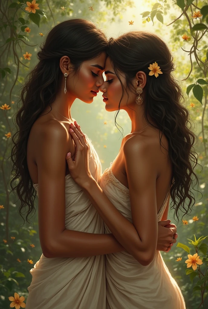 2 Indian women lip kiss
