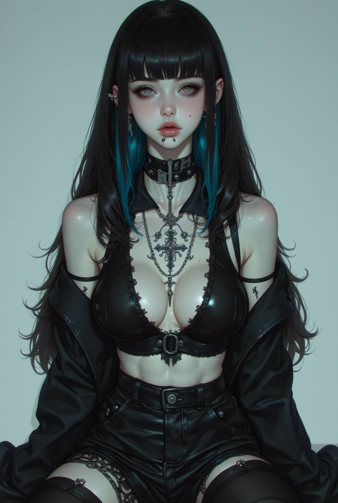 arafed woman with tattoos and piercings posing for a picture, seductive cyberpunk dark fantasy, goth girl, cyberpunk angry gorgeous goddess, female cyberpunk anime girl, dark fantasy mixed with realism, gothic - cyberpunk, jet black haired cyberpunk girl, dreamy cyberpunk girl, cyberpunk anime girl, cyberpunk beautiful girl, beautiful cyberpunk woman model, portrait of a goth catgirl, pink irises