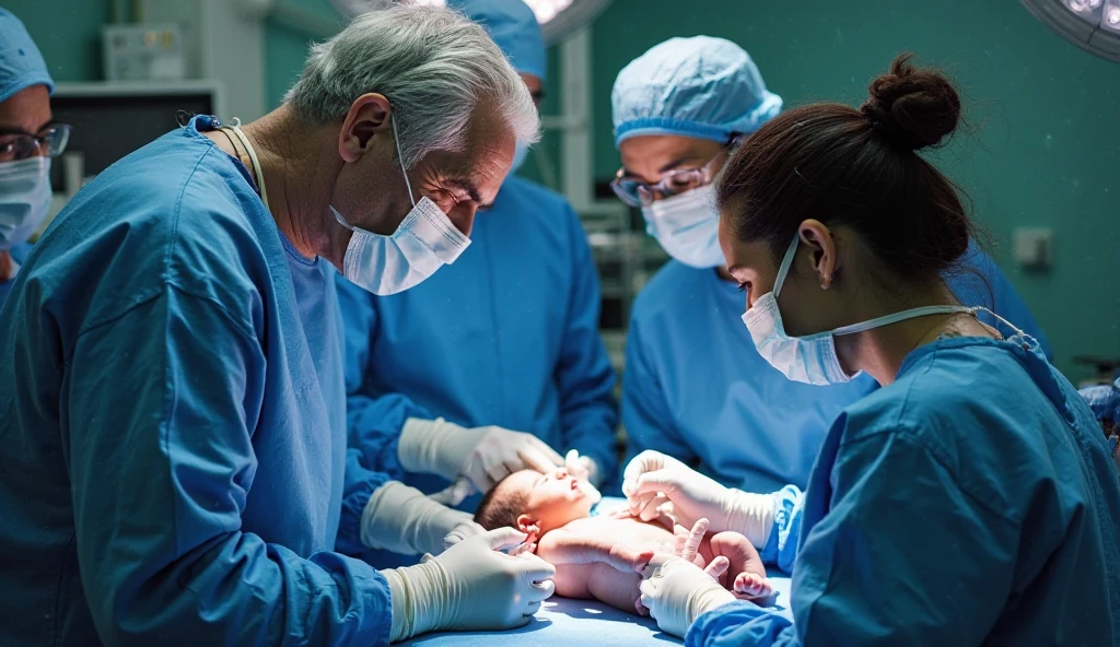 Give me two kids in the middle of surgery in a hospital one of them is terribly injured and the other in nitric oxide,and his father and mother are completely worried about them, cette image doit réellement visuelle correspond avec des humains 