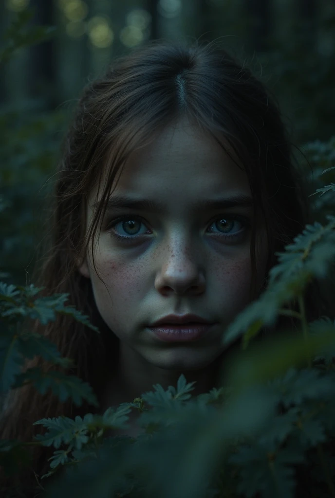a woman exploring a forest at night, cinematic lighting, perfect evening, highly detailed face, (amateur, candid), RAW, 8K, UHD, (close up, head shot), [smiling:0.5], <lora:dakotaFanning:1>