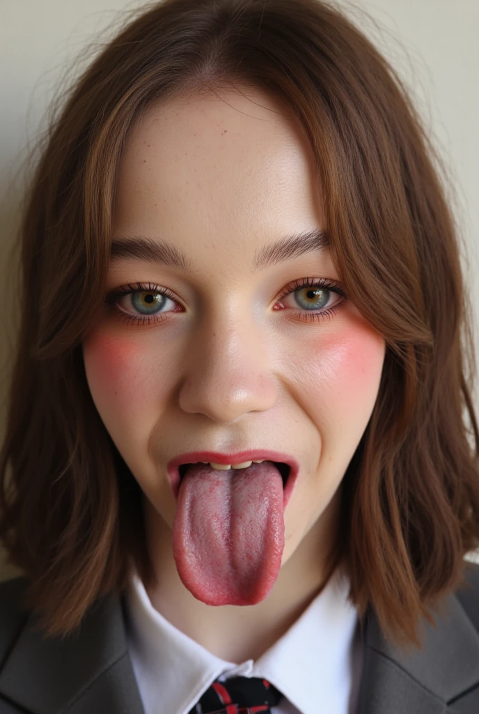 a photograph of (1girl, solo), fotografía analógica de ahegao, ahegao expression, sweat ((salivation)), 1girl has reddened cheeks, (soft saturation:1.2), analog film photography, highly detailed, photorealistic, 8k, realistic skin texture, detailed facial features, ((seductive pose)), (dynamic angle), 