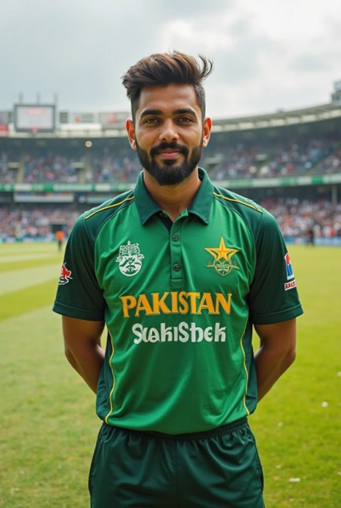 Saqib wear a Pak cricket team t shirt shirt number is 56