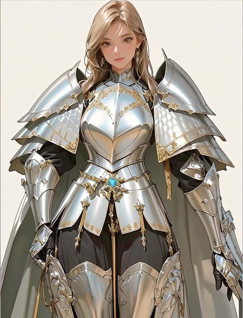 Close up of a woman wearing knight armor taking a photo, Armor Girl, of a beautiful female knight, female knight, bikini armor female knight, very stylish fantasy armor, showing nice armor , fantasy armor, wearing fantasy armor, Beautiful armor, Knight wearing armor, beautiful female knight, Women's Armor, realistic skin details , silver armor, gorgeous female Paladin ,in the style of fantasy art, with an anime aesthetic and a photorealistic style.wearing fantasy style Medieval fantasy style armor,highest quality, highest detail, cinematic, 8k, Ultra-HD, anime style