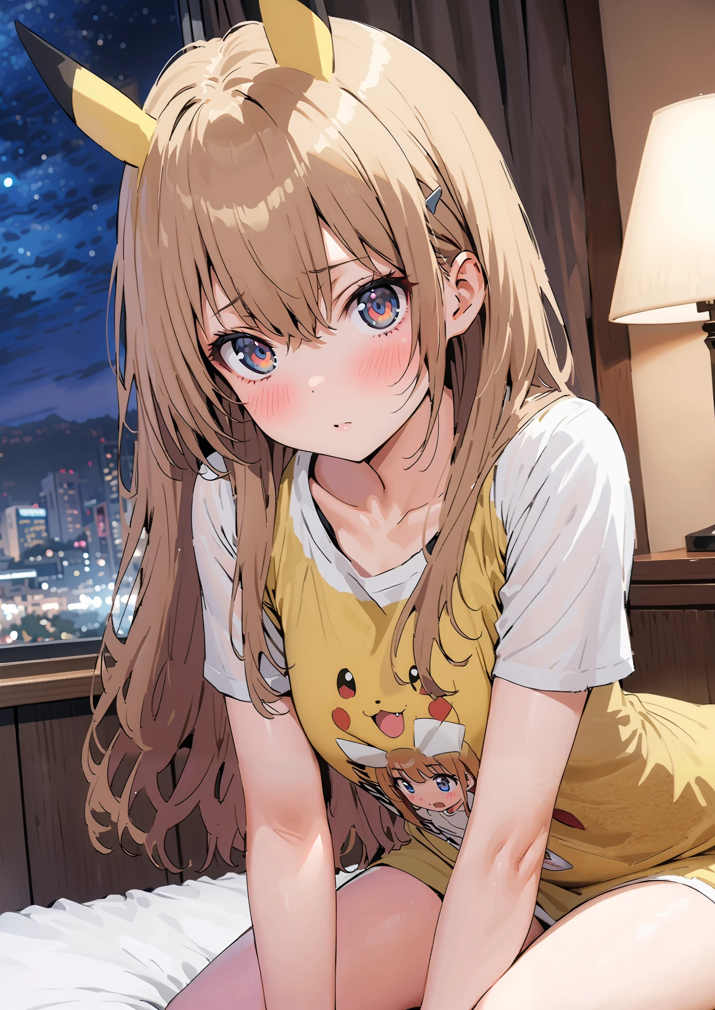  score_9,  score_8_up,  score_7_up,  source_anime,
Taigaisaka, Aisaka Taiga,  long hair, brown hair, brown eyes,blush,is embarrassing,
Pikachu cosplay, pikachu \(pikachu\), character print, Food, Foodie, yellow Foodie, Interior , beautiful night view with depth, bed with my thighs,like your whole body is in the illustration,
break indoors, bedroom,
break looking at viewer,
break (masterpiece:1.2),Highest quality , kampala, Unity 8K Wallpaper ,(shape:0.8),(  fine, beautiful eyes  :1.6),It's a person , full body photo,CG Details , ( perfect hands, complete anatomy),