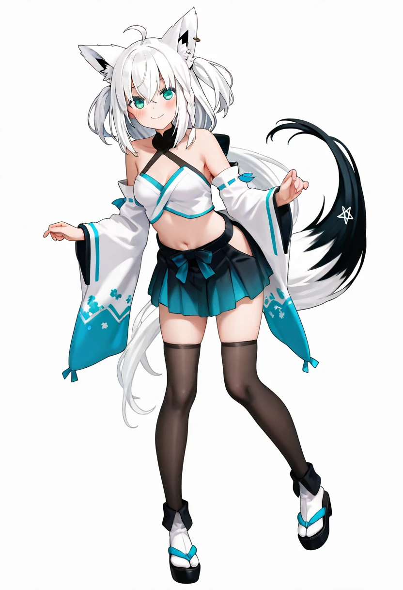 ((masterpiece)), ((best Quality)), ((detailed)), perfect face, long hair down to her feet blue green, half fox, has 3 tails, wears an ancient black and white kimono, wise, girl, close up, ((detailed skin)), ((detailed eyes)), ((natural skin))
