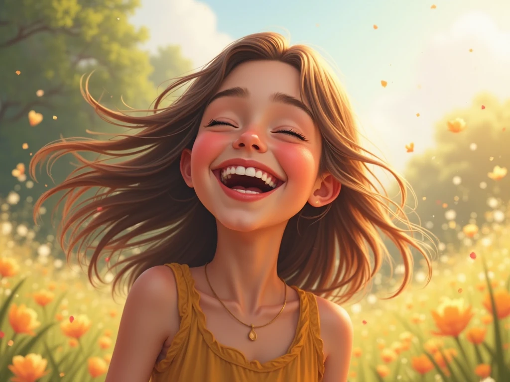 Girl laughing as insects tickle her armpits