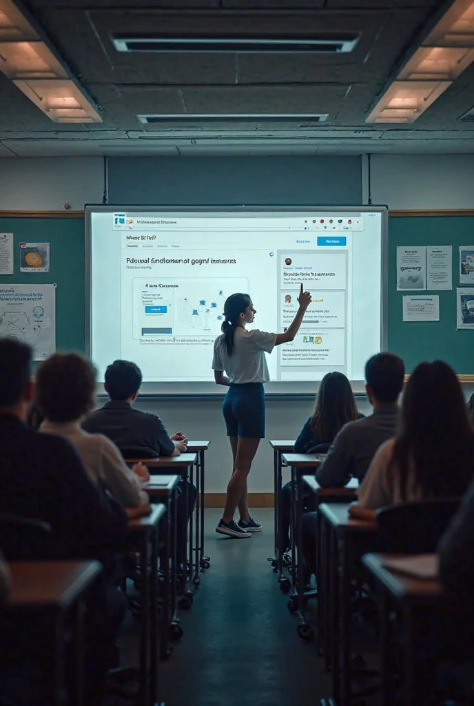 AI in Education: Visualize AI-enhanced classrooms where AI tutors assist students. Depict AI analyzing student progress, personalizing learning experiences, or creating interactive educational content.