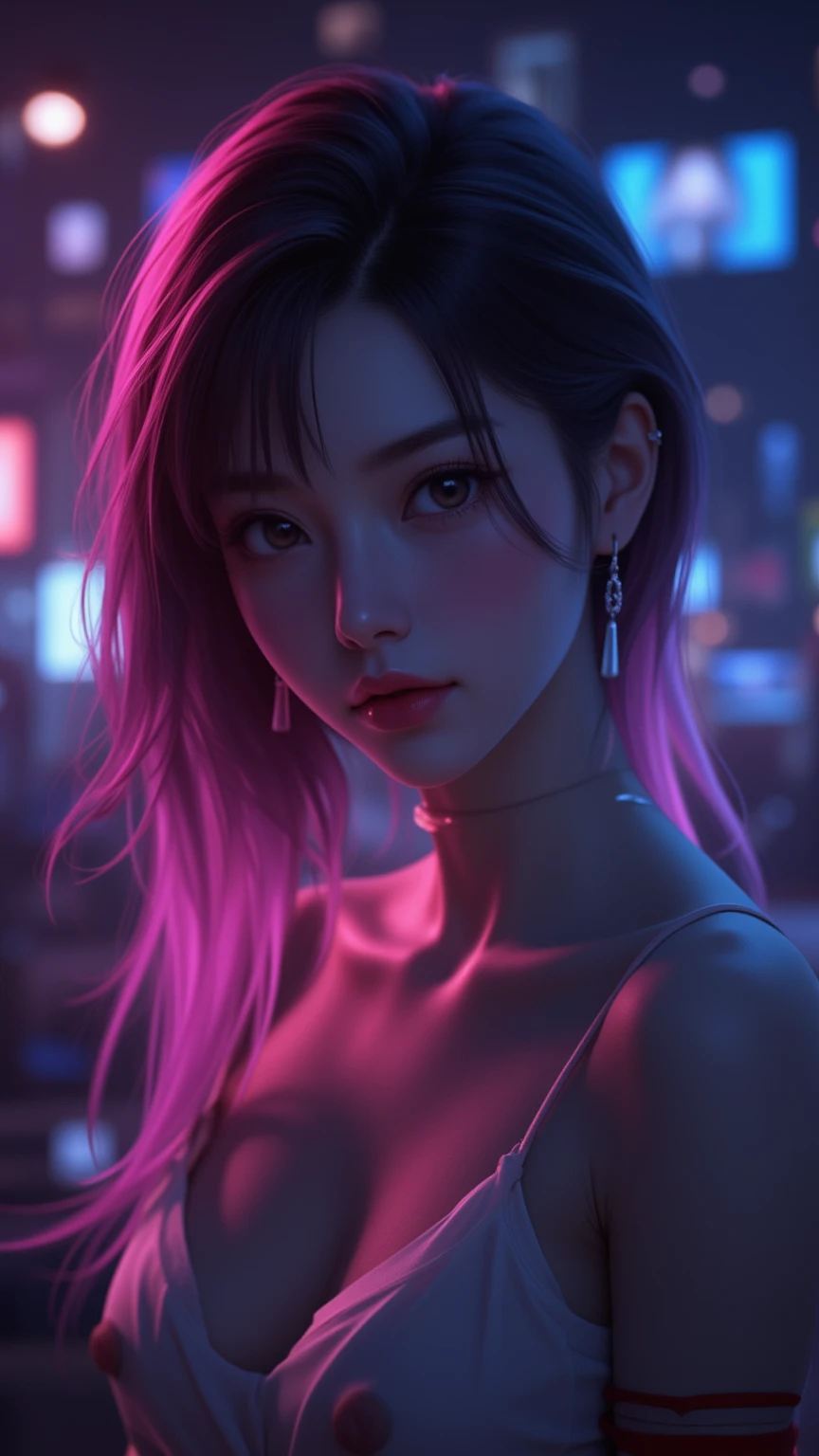 Painting of a woman with purple hair and a red dress., cyberpunk art by Ross Tran, Artstation Competition Winner, fantasy art, Alena Enami and Artgerm, Artgerm and Grek Rutkowski, artgerm and james jean, Artherm Craig Mullins, artgerminal art, artgerm style
