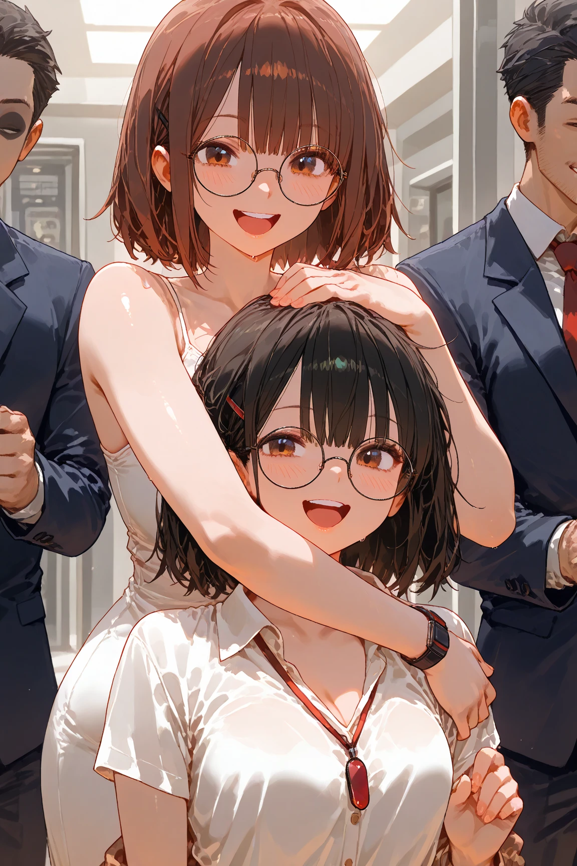((best quality)), ((masterpiece)), (detailed), (High contrast natural side daylight, Dynamic lighting, movie lighting), Anime style, Cute Japanese girl, looking at the audience, Smooth and fair skin, Exaggerated super long hair, Black straight hair wavy head and tail, Long hair blows with the wind, ((Super fine hair quality)),  Looks cute, long upper eyelashes, thin eyebrows, big eyes, Amber pupils, Ultra-detailed eyes, Slightly blush, Smile, Exquisite rimless glasses, Detailed face, detailed face, Small nose, Small lips, rest, 
((symmetrical clothes, Uniforms, white collar button down shirt, Black pleated student skirt, dark stockings, Dark student shoes)), Perfect clothing texture, perfect body structure, attractive body shape, Long and sexy legs, Perfect foot quality, Perfect hand quality, beautiful limbs, Beautiful fingers, rest, (Beautiful Wind scenery), (Micro Wind Outdoor), Quiet Japanese city broad streets, Spring morning, (Wind), (Cherry blossoms), ((Perfect composition)), highlight the subject, (Detailed background:1.5), RAW photo, CG Unity, photography, Surreal details, Be focused, (Deformed depth of field blurred background), [[color saturation]], (Japanese style photos:0.3), (Magazine:1.35), (Cover Style:1.35)