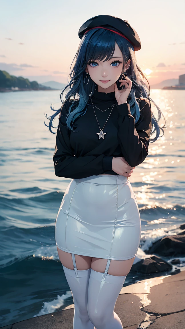 (((masterpiece))), (((best quality))), (((ultra detailed))), (photo realistic), perfect proportion, an extremely delicate and beautiful, detailed face, detailed eyes, detailed skin, detailed body, 1 girl, cleavage, curvy, navel, wide hips, (((small breast))), ((gleaming skin, oil skin, wet skin:1.3)), shiny skin, shiny body, short hair, disheveled hair, (((layered hair, multicolored hair, glowing hair, wet hair))), grey eyes, fair skin, 1girl school, wet see-through school uniform, wet see-through underwear , mathayom uniform, white shirt short sleeves, black pleated skirt, (((ripped shirt))),(((ripped skirt))), black knee socks, black brown shoes, front view, dynamic angle, (lying on her side on the sand:1.4), take a picture close up full body, (((dark atmosphere, dark colors:1.4))), (((beach, stormy wheather, cloud  covered sky, gray tones, (((night time))), shipwreck in the background, (((arms outstretched)))