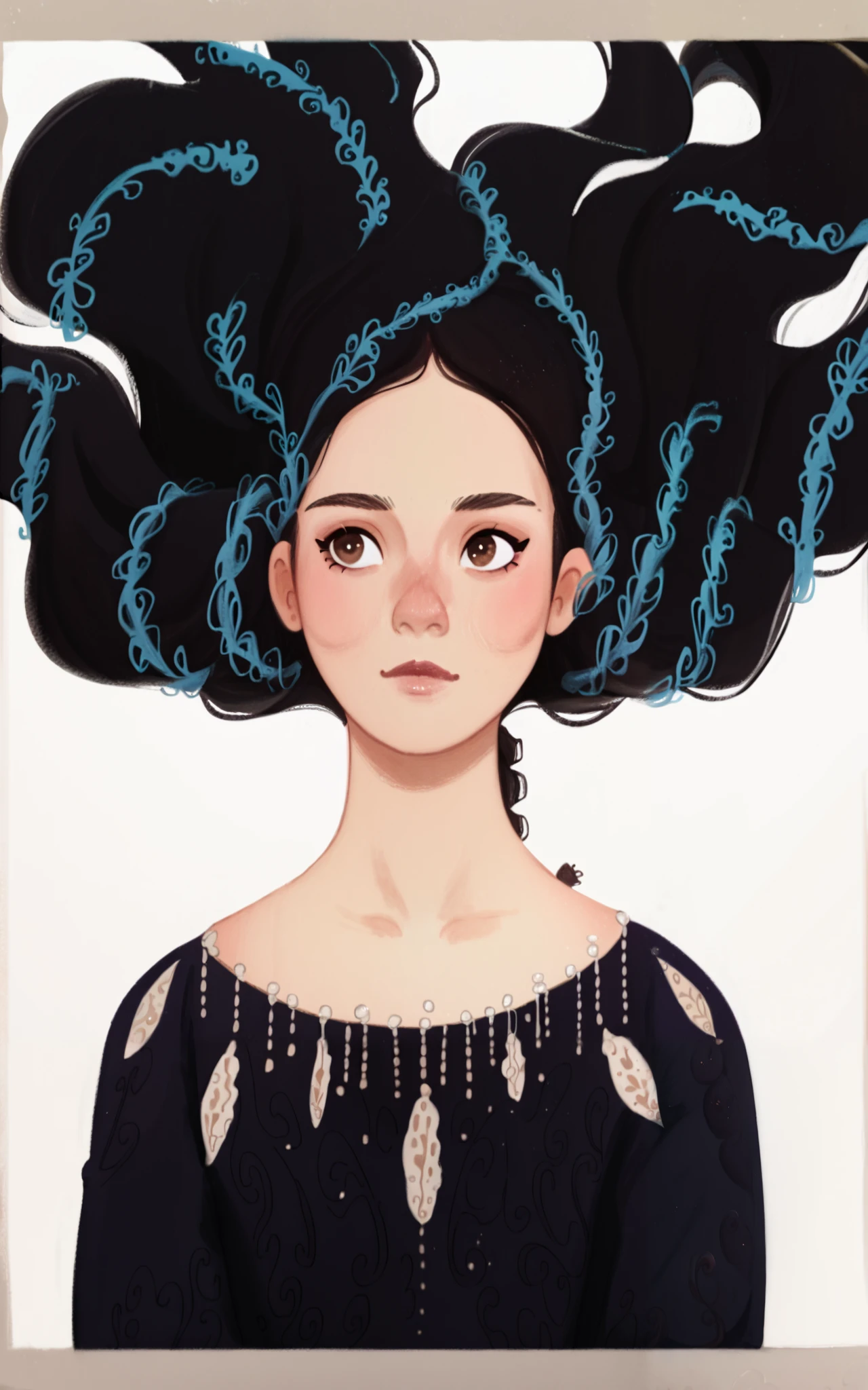 Msmln, hyper detailed gouache painting, thick gouache painting, digital painting, detailed face,
A masterpiece illustration, 1girl, wearing a medieval peasant dress, long sleeves, long braided hair, fair skin, brown eyes, msmln style, score_8_up, score_7_up, score_9