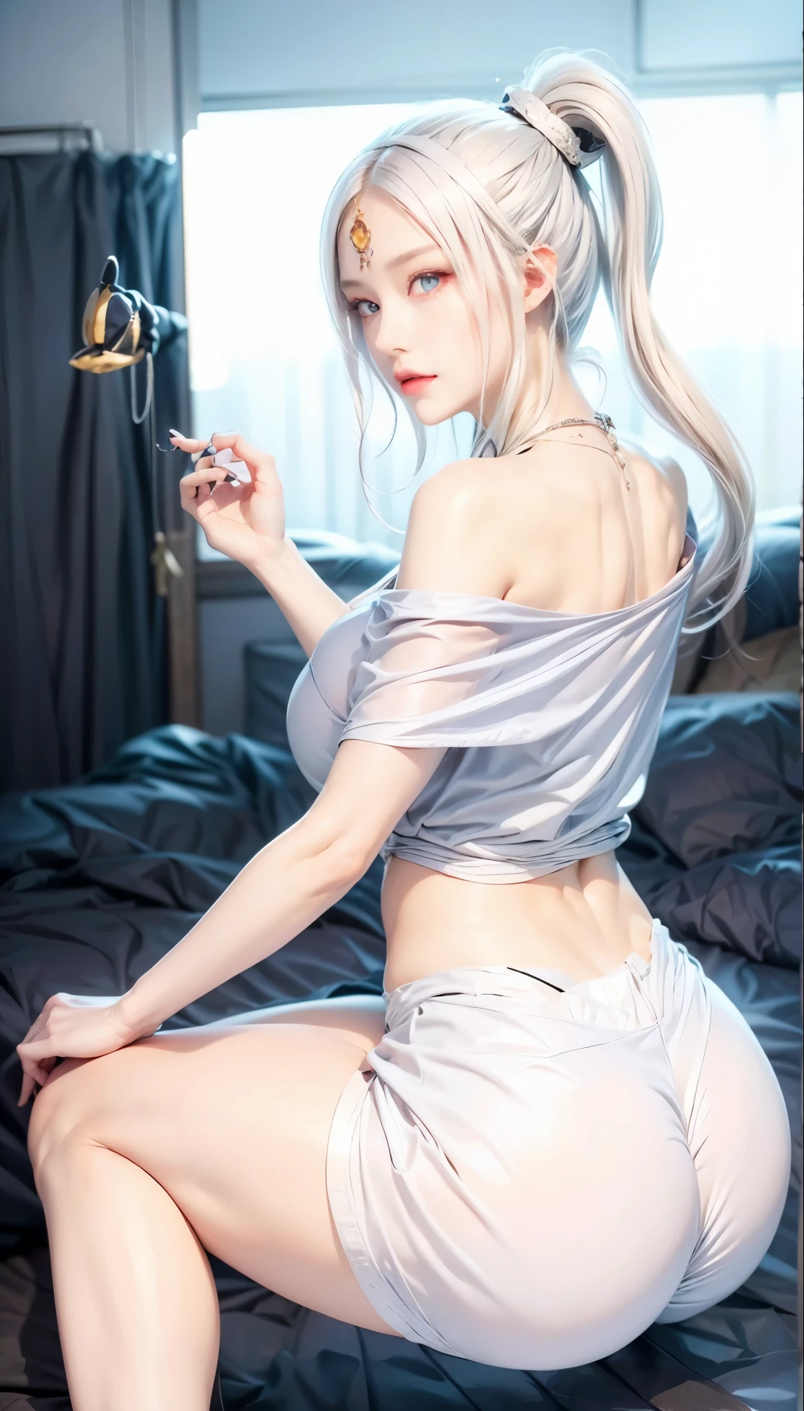 Ulchan-6500-v1.1,(RAW photo:1.2), (realistic:1.4), beautiful detailed girl, very detailed eyes and face, beautiful and fine eyes, That&#39;s ridiculous, incredibly That&#39;s ridiculous, huge file size, Super detailed, High resolution, very detailed, highest quality, masterpiece, ((chinese cheongsam)), figure, cg, unity, 8k wallpaper, wonderful, small details, face light, movie lighting, 1 girl, , ((No panties)), ((dynamic pose))), (half), (pantyhose)), ((long silver hair))), (camel toe), (from behind)