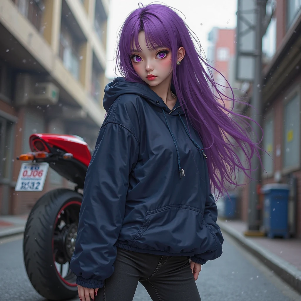 Anime girl, Purple Hair, Blue eyes, Dragon Hybrid, Purple Sneakers