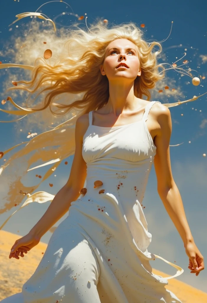 (dynamic pose:1.2),(dynamic camera),cute mythological skinny slim young goddess,(long blonde curly hair:1.3),(look to camera),(posing for photoshoot:1.2), godrays,(wind swirl floating (fluff) on abstract volumetric background:1.3), in the style of intimacy, dreamscape portraiture, solarization, shiny kitsch pop art, solarization effect, reflections and mirroring, photobash, (composition centering, conceptual photography), <lora:add_detail:0.25>, (natural colors, correct white balance, color correction, dehaze,clarity)