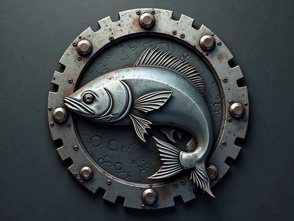 Fishing logo in metal style