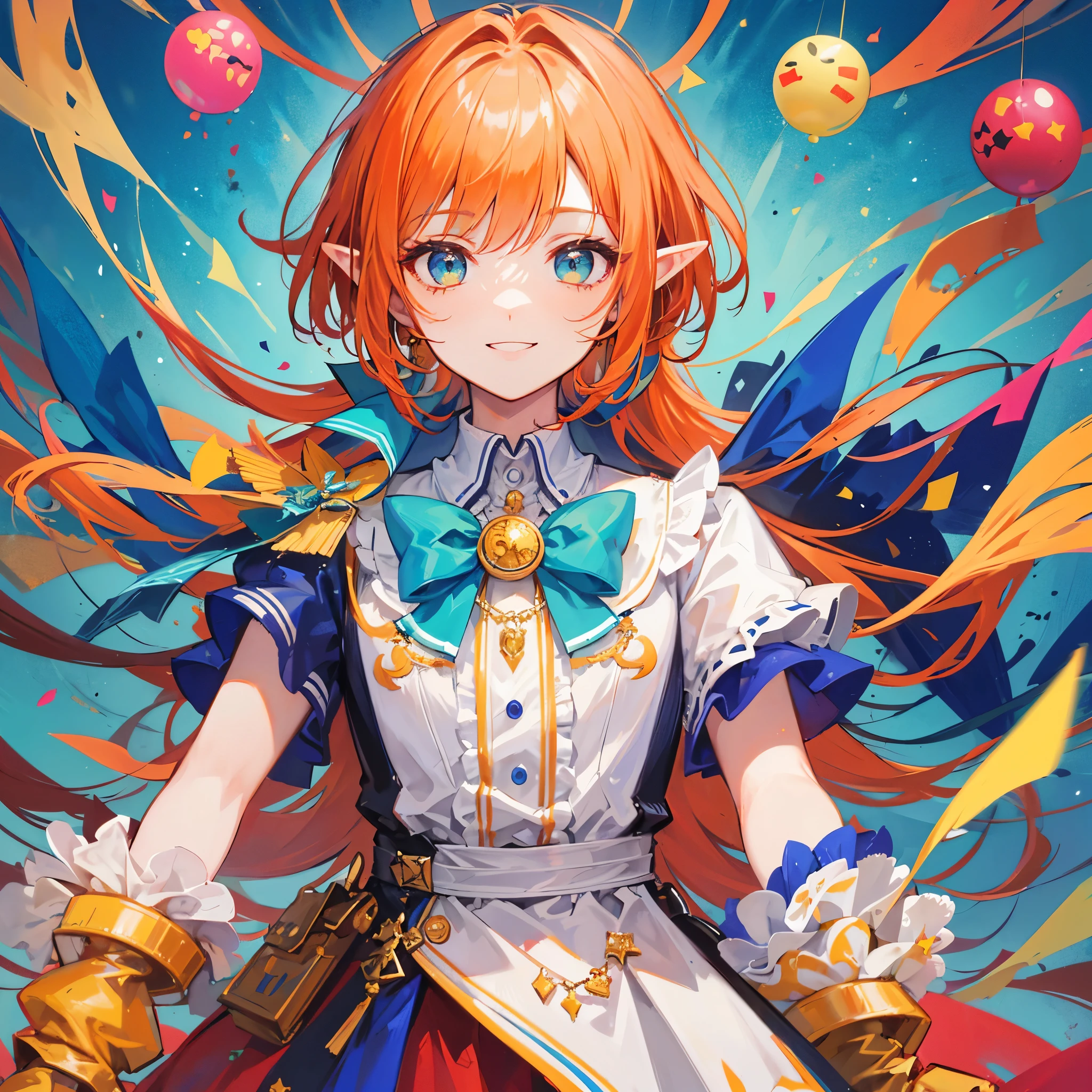 Anime girl with red hair and blue eyes holding a sword - SeaArt AI