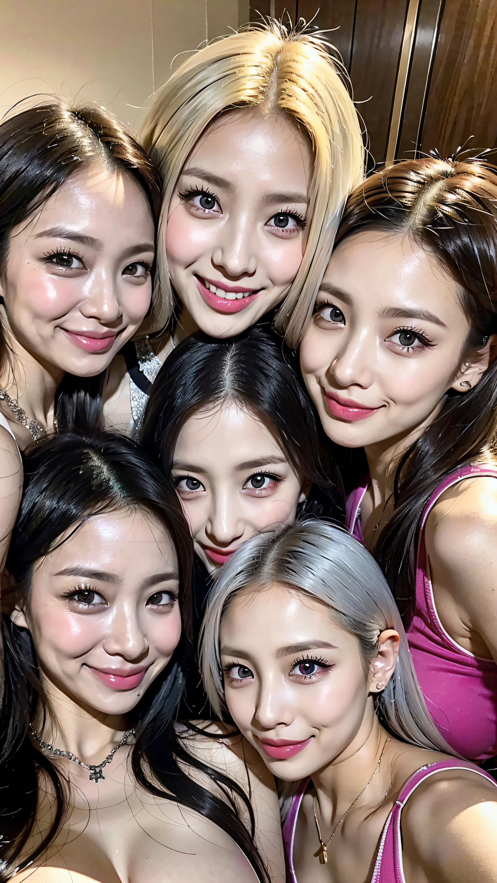 8k,high resolution、 ultra clear 、 eyes match 、is staring at me、 I'm watching a close-up。My Face 、 すべての eyes match、 click here、I want to get close to beautiful women nearby 、 big nipples , huge nipples,Look at me with a smile 、vision、 Beautiful platinum colored hair 、 pose 、 4 beautiful women look at our beautiful long legs from an angle 、 I'm watching in close-up、I want to make eye contact with everyone, My lips stick out