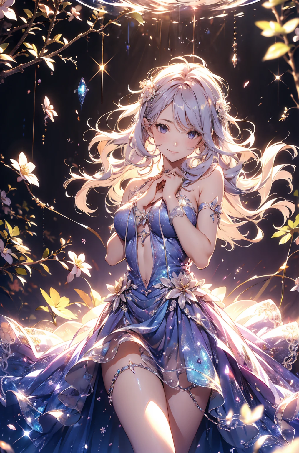(woman\(student, 15 years old, JK, Long Hair, Colorful eyes, Pale skin,) Looking up at the sky), (Many butterflies flying in the sky), Beautiful sky, summer,Colorful flowers are blooming everywhere, Mysterious and dreamy ,Giant Tree,quality\(8K,CG wallpaper, masterpiece,High resolution,top-quality,Surrealism,Increased resolution,RAW Photos,Best quality,Very detailed,Light,Ray Tracing,Golden Ratio),black hair, longeyelashes, solid circle eyes, fake animal ears, ear blush, fang, furrowed brow, annoyed, drop shadow, anaglyph, stereogram, tachi-e, ass pov, atmospheric perspective, アニメ, 8K, super detail, best quality, uhd, textured skin, super detail, 8K