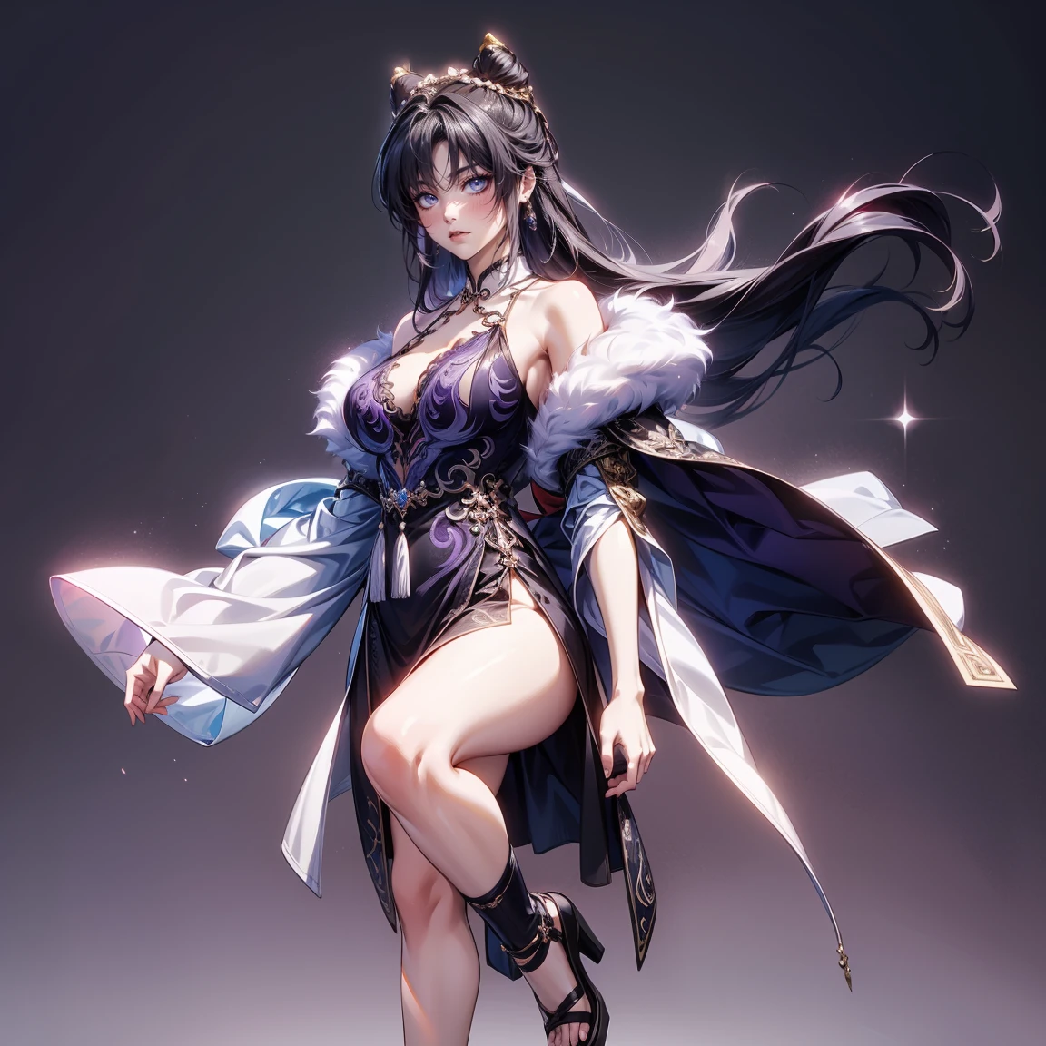masterpiece, best)), (1girl), (mature woman), Charcoal hair, open-chest seduction, flared, (kemonomimi lady), bangs, medium breasts, glasses lady, (full), slim, smile, [wide hips], standing, 8K picture quality, sexy seduction, (open-chest) (Sharp focus: 1.5), (sharp focus:1.2), (beautiful face:1.1), (eye makeup:1.2), (tight body:1.2), (flowery dress:1.2) (the beach:1.2). (morning sun lighting:1.2), ((Masterpiece)), (highest quality))), (Character design sheet, national costume, same character, front, side, back), (simple background, white background: 1.3) ( Masterpiece:1.2), (Best Quality:1.3) (best quality:1.1) realistic:1.37 long, flowing:1.1 luscious, plump:1.1 sparkling sequins:1.1 subtle, Blue:0.9 soft, warm:1.1 best quality,4k,8k,highres,masterpiece:1.2, realistic,photorealistic,photo-realistic:1.37, ultra-detailed:1.1 busty animal ears, beautiful, detailed ears:1.1 best quality, 4k, highres, masterpiece:1.2 detailed, piercing eyes:1.1 4k, 8k, highres, masterpiece:1.2 very three-dimensional: 1.2 (8k, best quality, masterpiece:1.2 ((masterpiece, best))