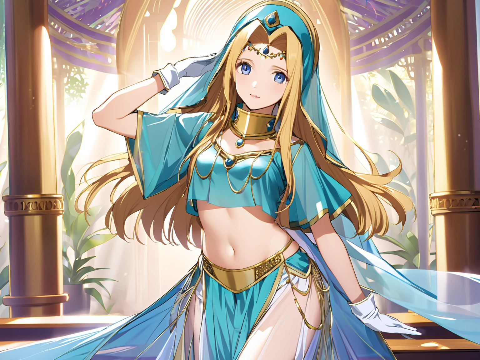 <lora:MayanClothes:0.8> mayan clothes, cowboy shot,, absurdres, ultra detailed, masterpiece, best quality, aesthetic, detailed,, solo, soft smile, light smile,
katya1, 1girl, blue eyes, very long hair, blonde hair, long blonde hair, french braid, bangs, medium breasts,