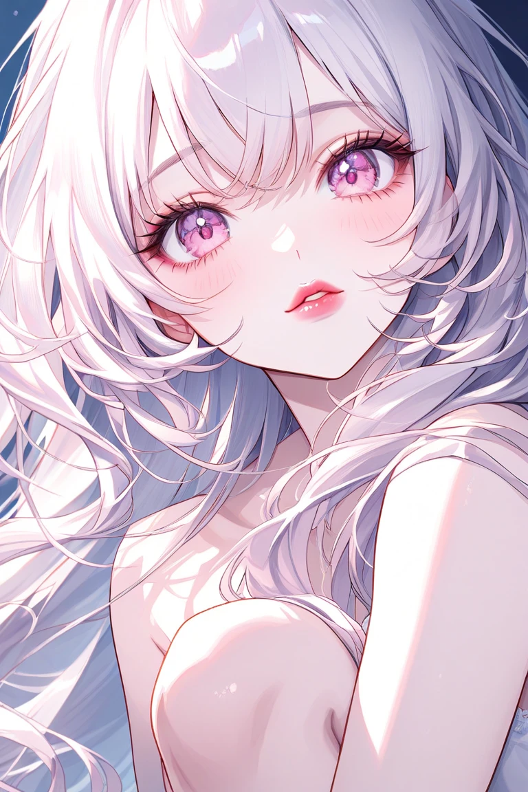 perfect anime illustration、big breasts、enlarged nipples、low length、silver hair、big ass、Completely naked、Ahegao、long hair、orgasm、masochist、lewd、young face、
