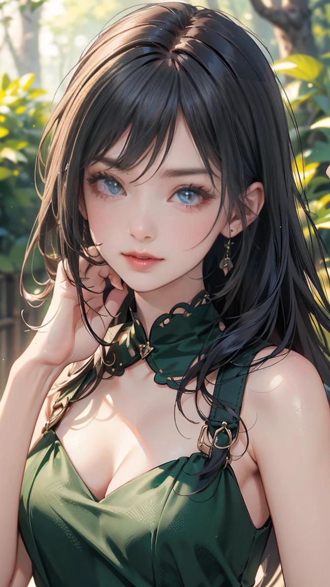(masterpiece, Highest quality:1.3), (Super detailed:1.2), (hyperRealistic:1.3), (RAW Photos:1.2), High-definition RAW color photos, Professional photos, (PhotoRealistic:1.4), (Realistic:1.4), (Black hairstyle with bangs:1.5), Professional Lighting, Perfect Anatomy, (Big Breasts:1.2), (blush, Detailed face), (Happy smile:1.7), Trending Hair&Trending Hairカラーをランダムに, Earrings, necklace, bracelet, Sexy, erotic Sexy, Random sexy gravure poses, (Sexy woman in green silk dress、Tropical Garden、Straight Long Hair、Posing surrounded by flowers。:1.3),Bunny ears and bunny tail, Lewd pose that emphasizes the pussy, Big cleavage,Nipple slip, Large areola, Shaved pussy, Erect nipples,A tense and embarrassed look, Sweat, blushする, My body is soaked,