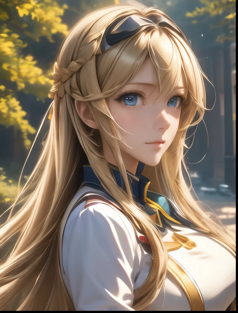(((SFW、Highest quality、 first class masterpiece 、 Normal Body 、8k、 detailed faces 、 super precise、 real color 、5refer to、Highest)))、Cecilia Alcott Cecilia Alcott / infinite stratos 、 Gold、long hair、Vertical roll hair、Big Breasts、slender、 slim、 can be used、panic