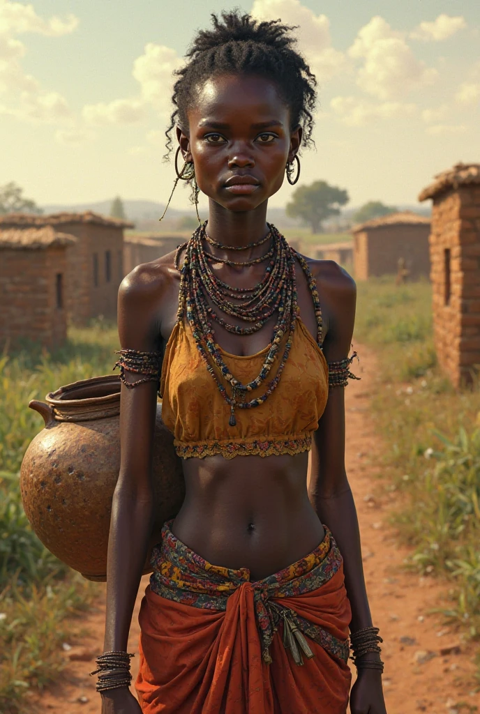 Fetching Lady A young Africa lady fetching water looking unhappy - SeaArt AI