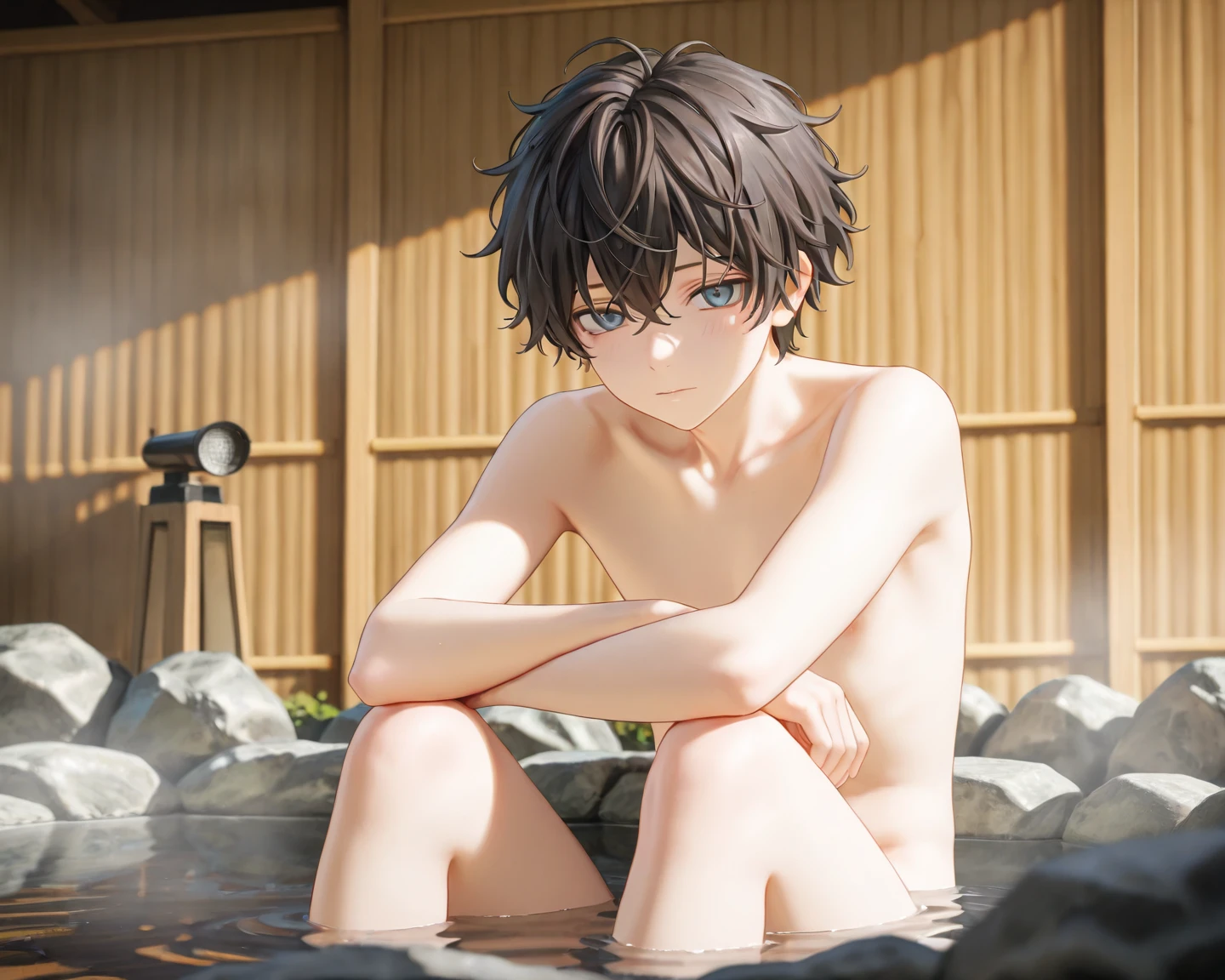 A chubby shota naked in the hot spring