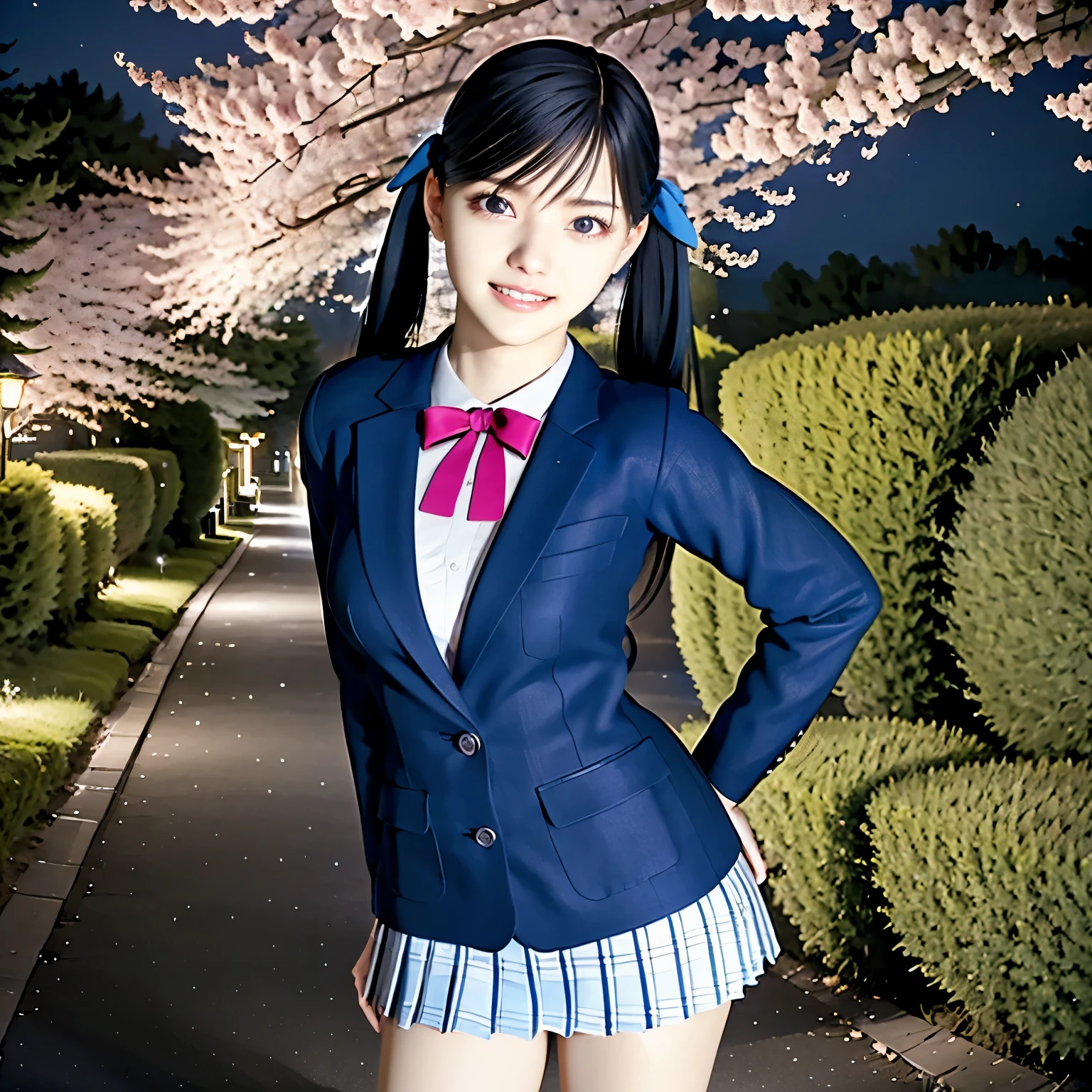 (8k, top quality, masterpiece:1.2), (realistic, photo-realistic:1.37), very well detailed,top quality, Ultra High Precision, professional lighting, photon mapping, radiosity, Flutters like an overwhelmingly thick mouth Artistic , cinematic lighting, Late night road,description border depth, sharp concentration, sunshine, Good composition,(Bokeh:1.2) 1 girl, alone,(full body), ( She closed her mouth ), thin and beautiful eyes, Pause, thin waist, Hand job for a Japanese high school girl, black hair,Messy Hair, smile、