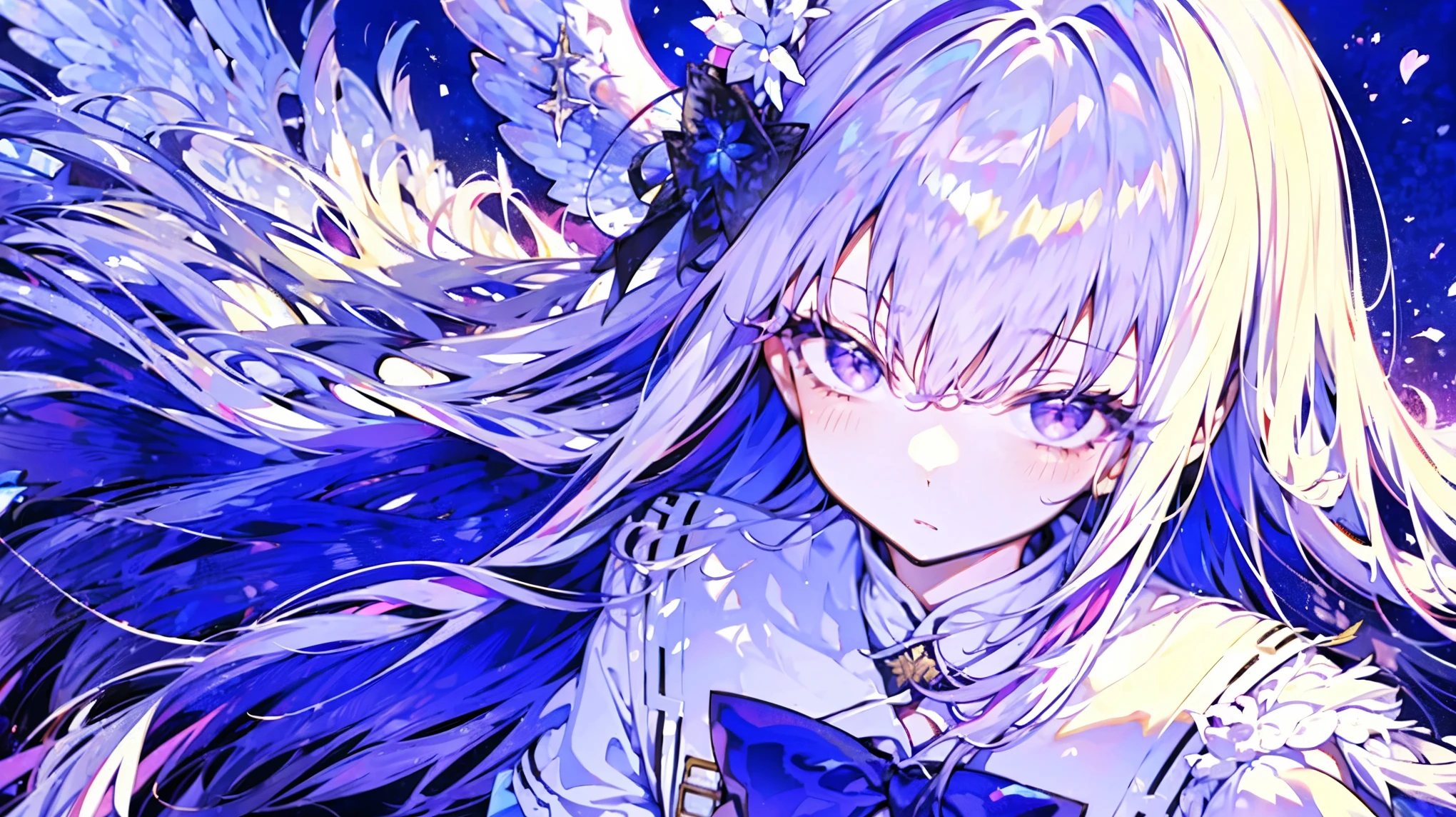 Winged、Purple long hair girl、Azur Lane、Valkyrie、 are floating、schools、 circle of angels in dark、White school uniform