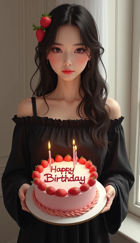 Woman eating birthday cake