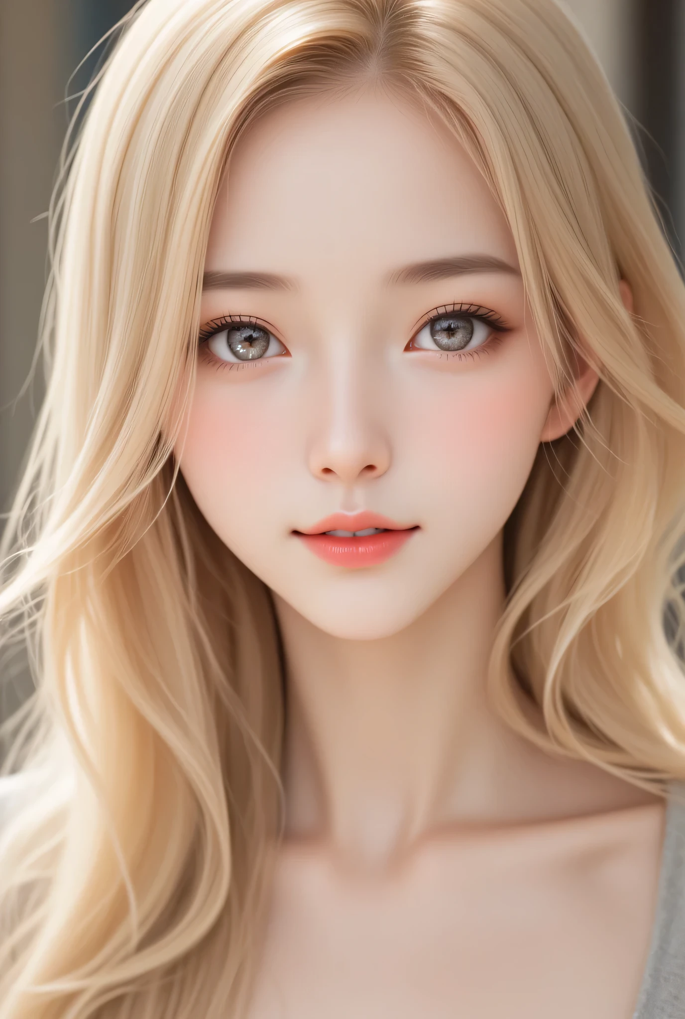 (super cute young face:1.3),
(sparkling clear attractive large glowing eyes:1.3), (japanese idol face:1.5),very beautiful cute girl,(baby face:1.4),exquisite smooth and silky long blonde straight hair,fair skin,(happy cheerful smile),professional photogragh,
very thin natural makeup