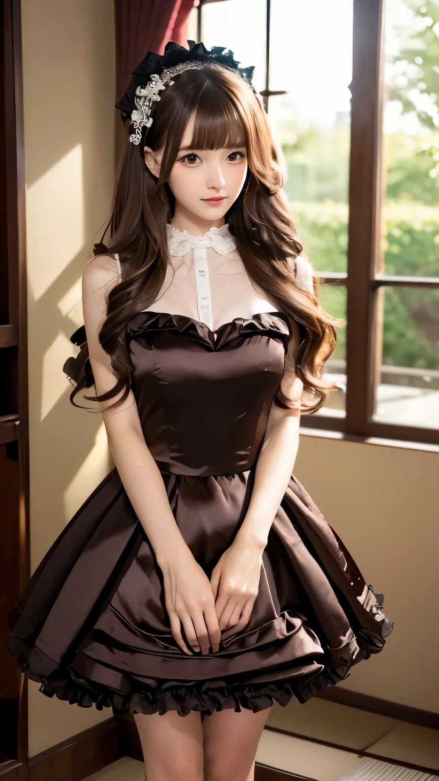 Araffe asian woman in a brown dress posing for a picture - SeaArt AI