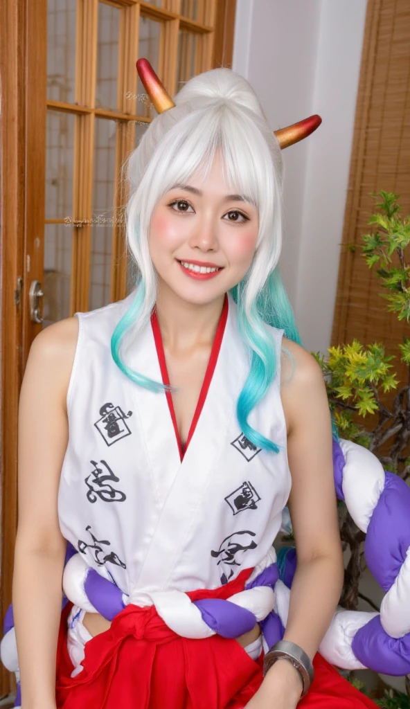 Standing in the bathroom, Aroused, necklace, earrings, whole body, Long white hair, White Kimono, superb, Ultra HD, RAW photos, realism: 1.25), (Bright lip gloss, Long eyelashes, Smooth face , Bright skin, Natural shadows, Wide-angle light, Wide-angle light, Depth of Field, Intense colors, Subtle Caustics: 0.8), Smile, (Big tits), v6