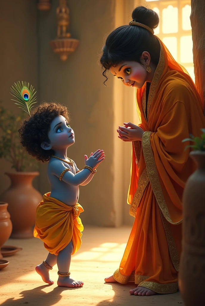 One boy worshipping lord krishn and
and turning infront of krishn
written Aaditya in his tshisrt