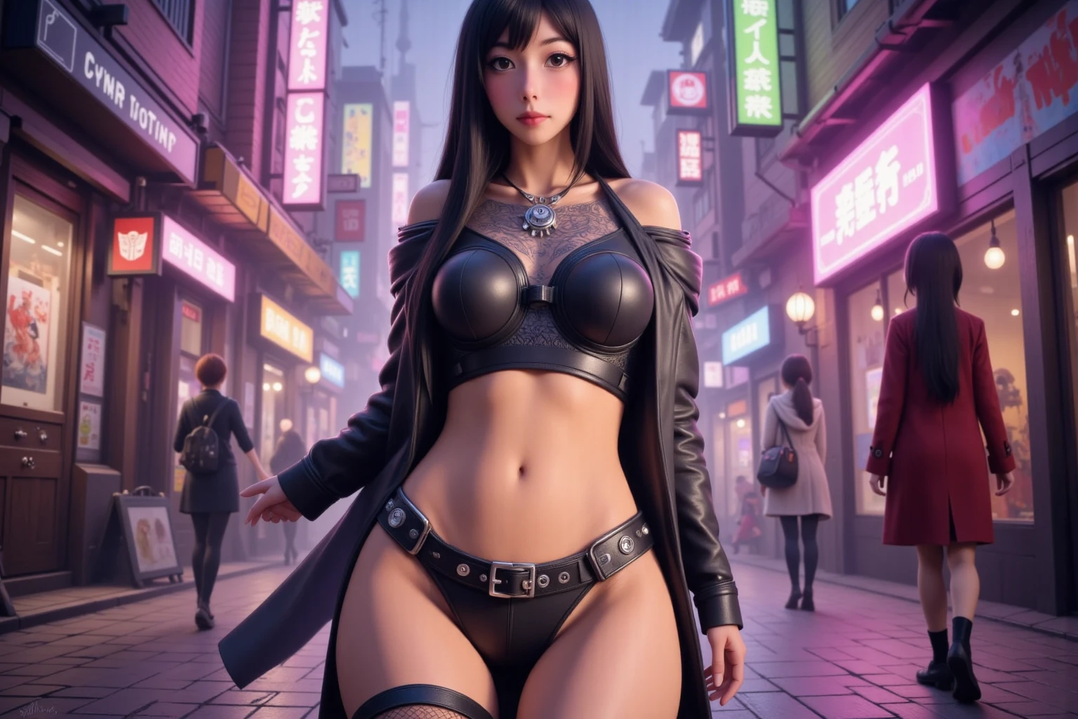 (8k, RAW photo, highest quality, masterpiece: 1.2), (realistic, photorealistic: 1.37), 1 girl, Japan, 25 years old, woman, cityscape Tokyo, night, professional lighting, photon mapping, radio, torn, super large, pure white and very small in size, associated with protruding tips, areola protrudes, pubic shape is clearly visible, girl, A lot of eyelashes, lame eyelids, black lips, black heels, pubic hair, stubble in the lower abdomen, plump, open crotch, large and as if spilling out of the bra, pubic hair sticking out very much, micro bikini, big ass, bumpy, belly